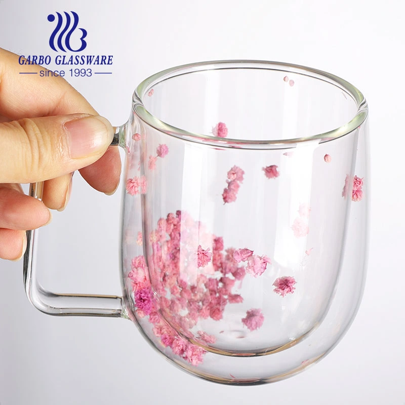 High Borosilicate Glass Mug Inner with Custom Decoration Double Wall Glass Cup