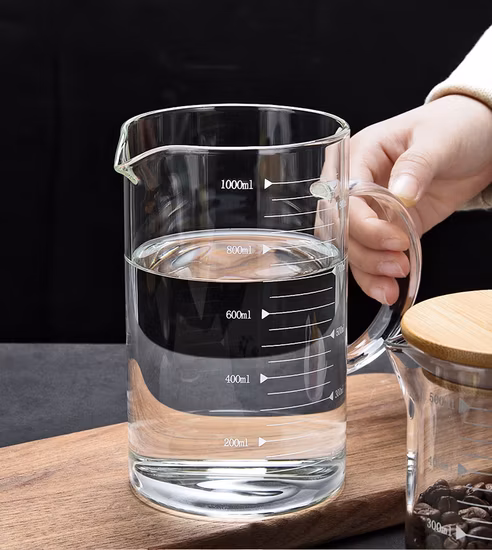 500/1000ml ホウケイ酸ガラス家庭用計量カップ竹蓋付き