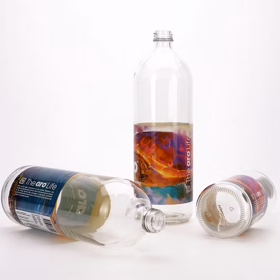 Vista 500ml 1000ml フリント ラウンド ウォーター ガラス ボトル ラベル印刷付き